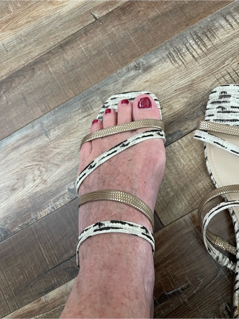 Nine West White and Gold Strappy Flat Sandals
